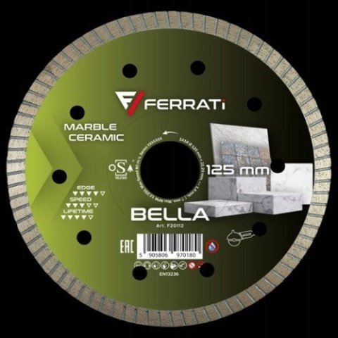 FERRATI TARCZA DIAMENTOWA TNĄCA BELLA Ø 125MM x 22,23 MM ceramika FERRATI TARCZA DIAMENTOWA TNĄCA BELLA Ø 125MM x 22,23 MM ceramika