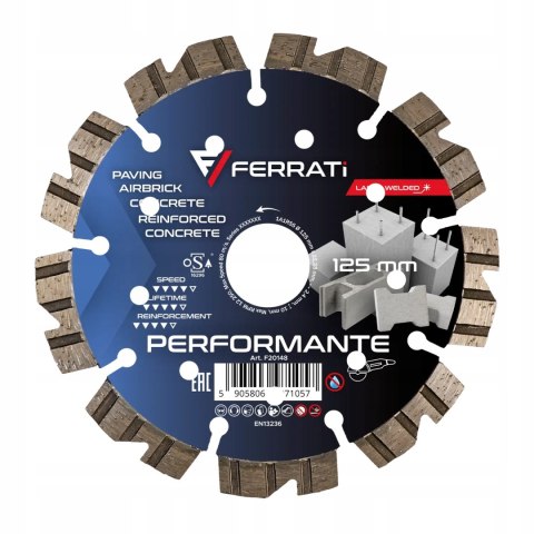FERRATI TARCZA DIAMENTOWA TNĄCA PERFORMANTE Ø 125 MM x 22,23 MM