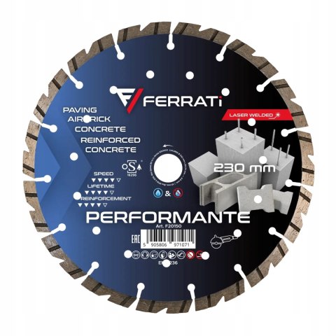 FERRATI TARCZA DIAMENTOWA TNĄCA PERFORMANTE Ø 230 MM x 22,23 MM do betonu FERRATI TARCZA DIAMENTOWA TNĄCA PERFORMANTE Ø 230 MM x 22,23 MM do betonu