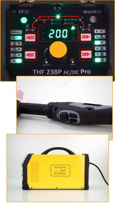 Spawarka Magnum TIG AC DC THF 238 Pro 200 A HF Aluminium Puls PUNKT IGBT Spawarka Magnum TIG AC DC THF 238 Pro 200 A HF Aluminium Puls PUNKT IGBT