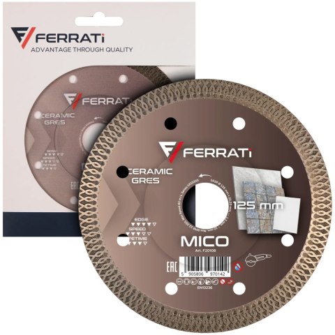 Tarcza diamentowa tnąca 125mm Ferrati Mico F20108 na sucho, ceramika i gres Tarcza diamentowa tnąca 125mm Ferrati Mico F20108 na sucho, ceramika i gres