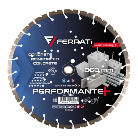 Tarcza diamentowa tnąca 1A1RSS 350mm 25,4-F4mm PERFORMANTE PLUS Tarcza diamentowa tnąca 1A1RSS 350mm 25,4-F4mm PERFORMANTE PLUS