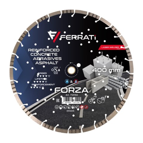 Tarcza diamentowa tnąca 1A1RSS 400mm 25,4-F4mm FORZA Tarcza diamentowa tnąca 1A1RSS 400mm 25,4-F4mm FORZA