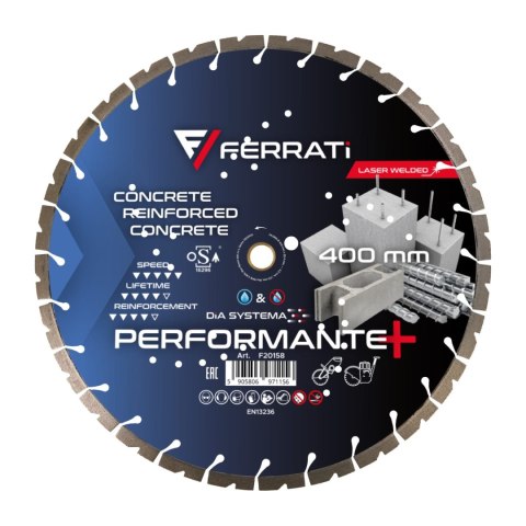 Tarcza diamentowa tnąca 1A1RSS 400mm 25,4-F4mm PERFORMANTE PLUS Tarcza diamentowa tnąca 1A1RSS 400mm 25,4-F4mm PERFORMANTE PLUS