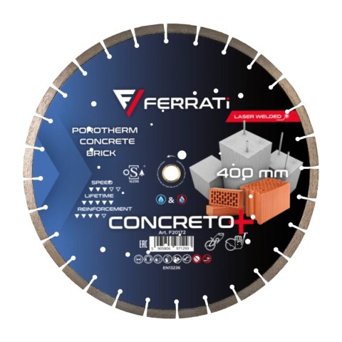 Tarcza diamentowa tnąca 1A1RSS C3-W 400mm 25,4-F4mm CONCRETO PLUS Tarcza diamentowa tnąca 1A1RSS C3-W 400mm 25,4-F4mm CONCRETO PLUS