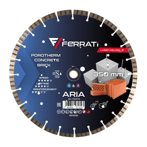 Tarcza diamentowa tnąca 1A1RSS-W 350mm 25,4-F4mm ARIA Tarcza diamentowa tnąca 1A1RSS-W 350mm 25,4-F4mm ARIA