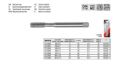 YATO GWINTOWNIK MASZYNOWY M4, DIN 371 HSS M2 2951