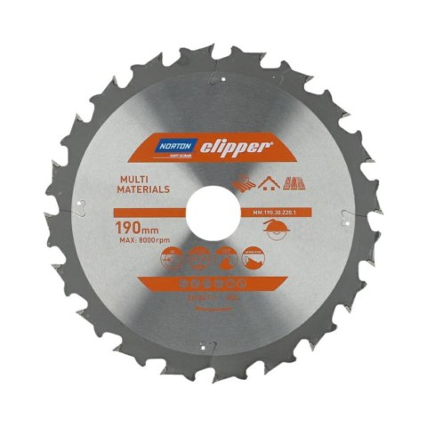 NORTON PIŁA TARCZOWA 190mm x 30mm x 20z MULTI MATERIALS DEMOLITION (3,0/2,0) NORTON PIŁA TARCZOWA 190mm x 30mm x 20z MULTI MATERIALS DEMOLITION (3,0/2,0)