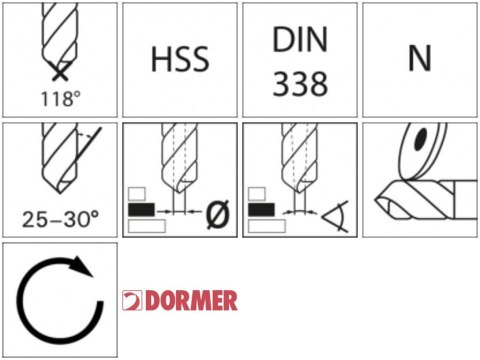Wiertlo krete HSS DIN338N1,8mm 118G typ N 4xD A002 DORMER Wiertlo krete HSS DIN338N1,8mm 118G typ N 4xD A002 DORMER