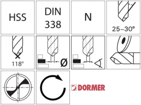 Wiertlo krete HSS DIN338N10,5mm 118G typ N 4xD A51010.5 TiN Dormer Wiertlo krete HSS DIN338N10,5mm 118G typ N 4xD A51010.5 TiN Dormer