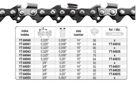 YATO ŁAŃCUCH TNĄCY DO PILARKI 35cm (14") 3/8" YATO ŁAŃCUCH TNĄCY DO PILARKI 35cm (14") 3/8"