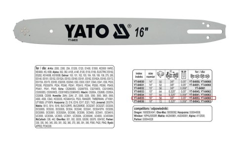 YATO PROWADNICA ŁAŃCUCHA 40cm (16") 3/8"P YATO PROWADNICA ŁAŃCUCHA 40cm (16") 3/8"P
